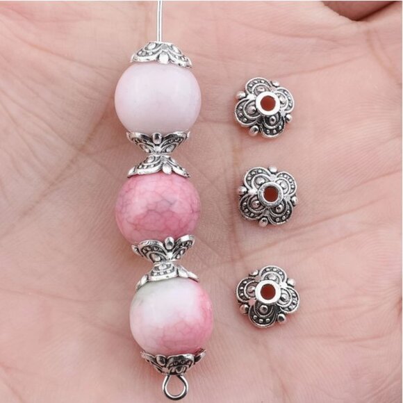 Dotted Flower Holder Flower Holder Bead Cap Zinc Alloy Spacer 20pcs - Picture 2 of 4